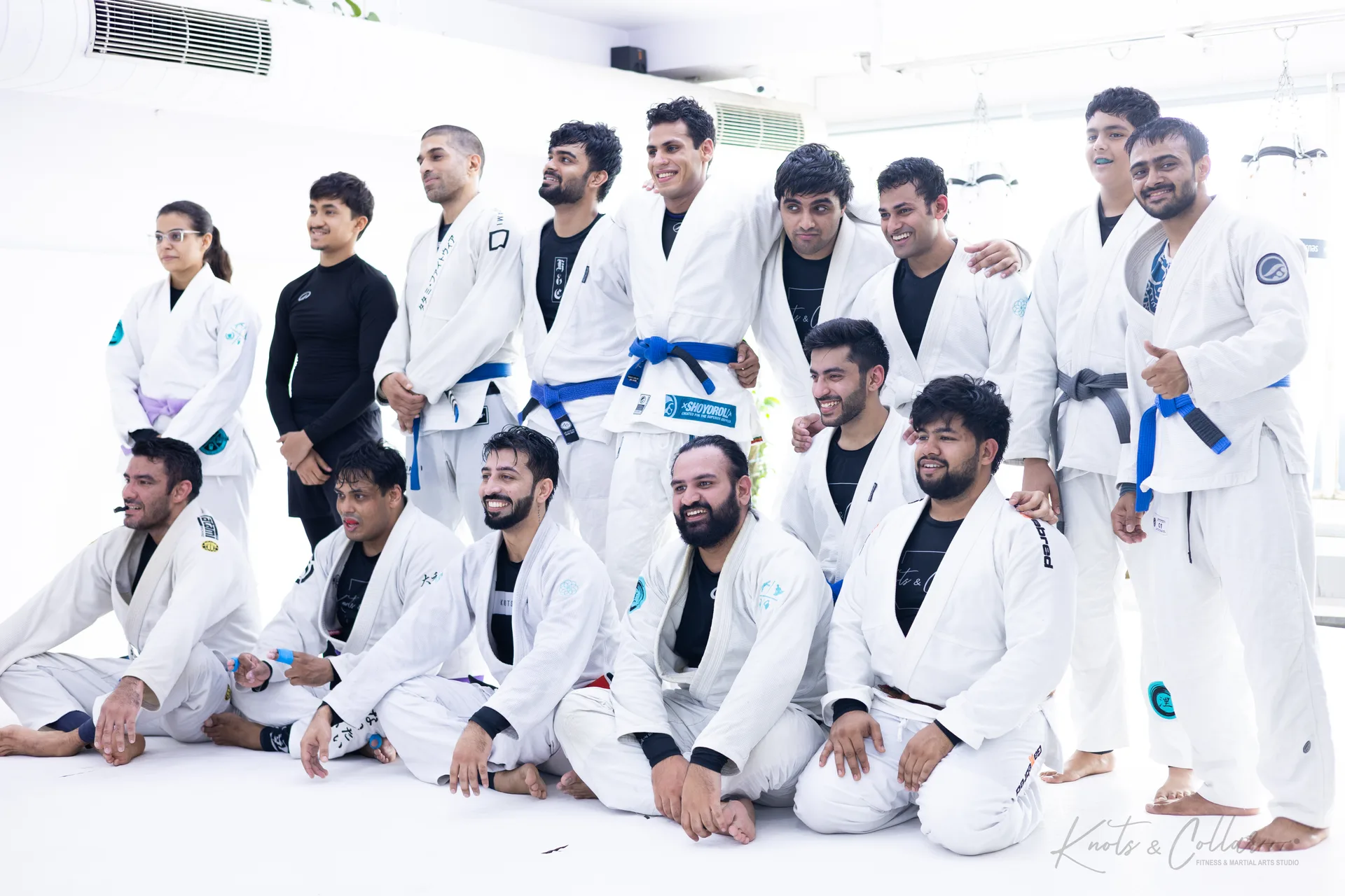 The Knots & Collar community in Kindness Over Toughness gear after a Brazilian Jiu-Jitsu class in Defence Colony, New Delhi