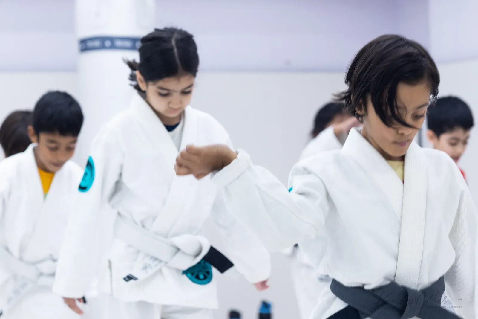 A young student on the mat at Knots & Collar, Defence Colony, New Delhi, India