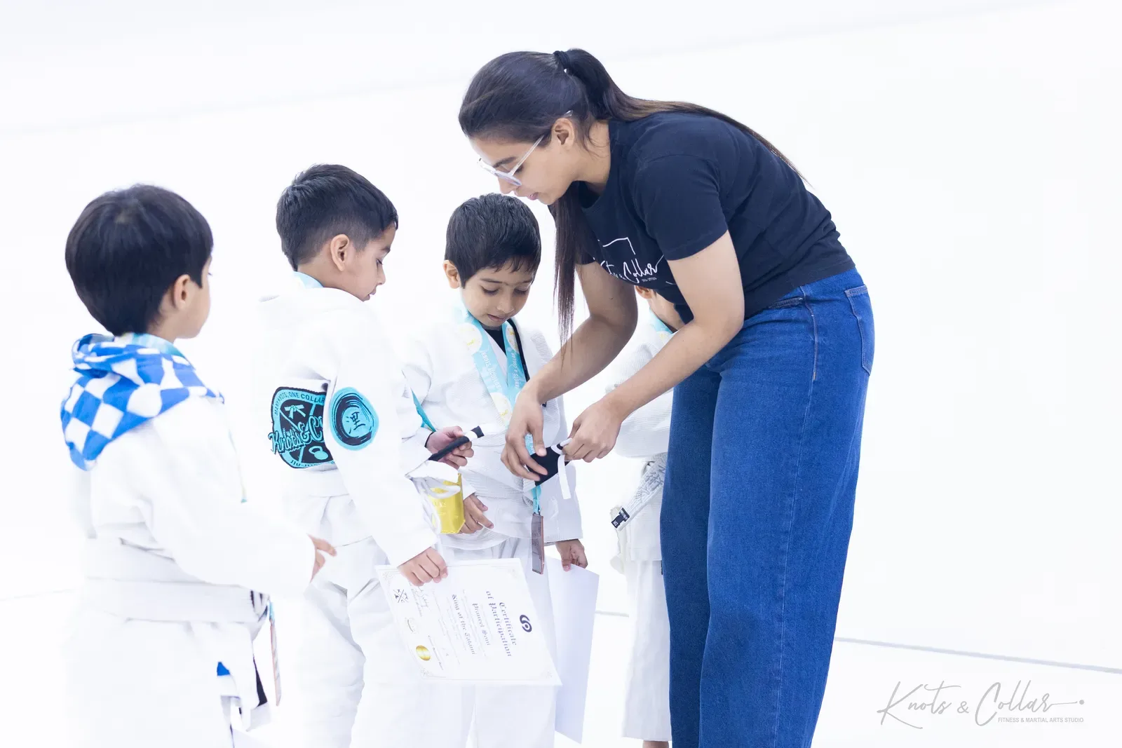 Kids competing at King of the Tatami (November 2025) at Knots & Collar, Defence Colony, New Delhi, India