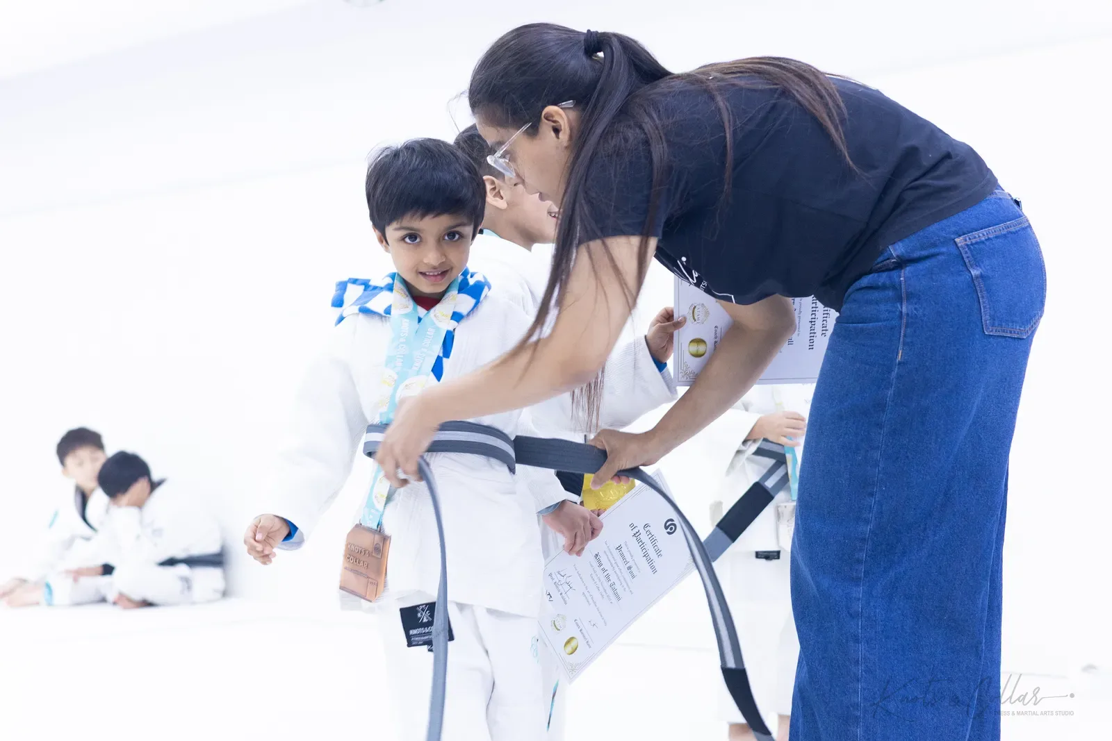 Kids competing at King of the Tatami (November 2025) at Knots & Collar, Defence Colony, New Delhi, India