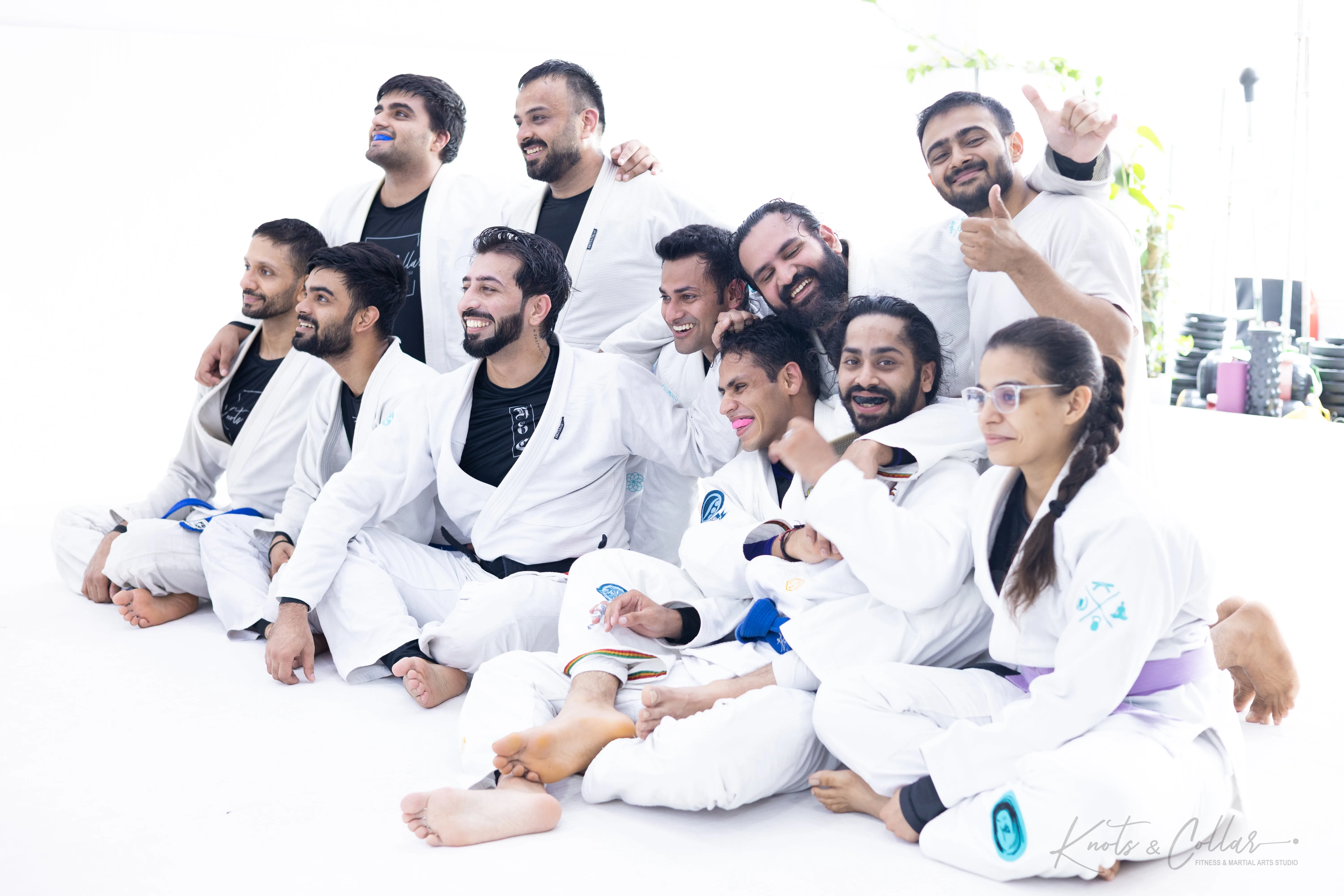 Knots and Collar BJJ gi class beginners and advanced students together Defence Colony New Delhi