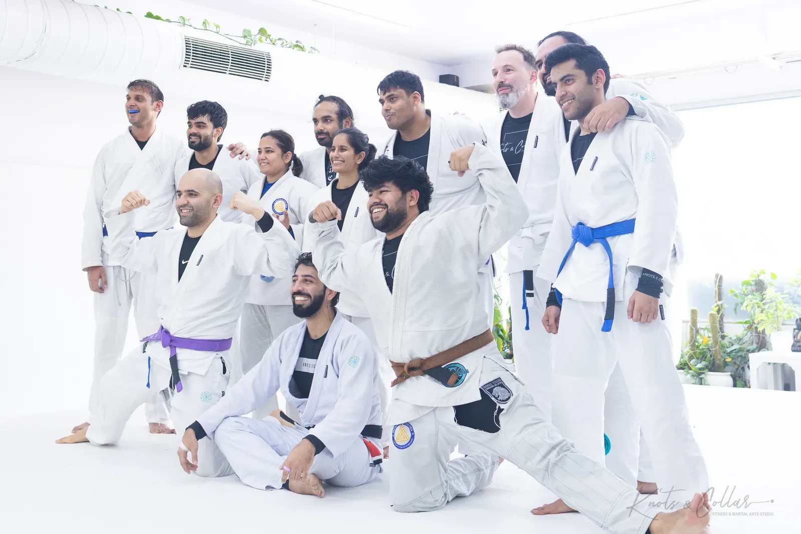 A group photo at Knots & Collar, the BJJ studio in Defence Colony, New Delhi, India