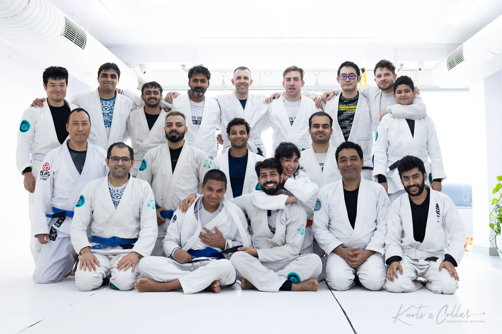 A group photo at Knots & Collar, the BJJ studio in Defence Colony, New Delhi, India