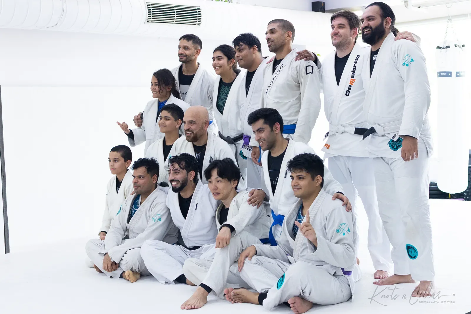 A group photo at Knots & Collar, the BJJ studio in Defence Colony, New Delhi, India