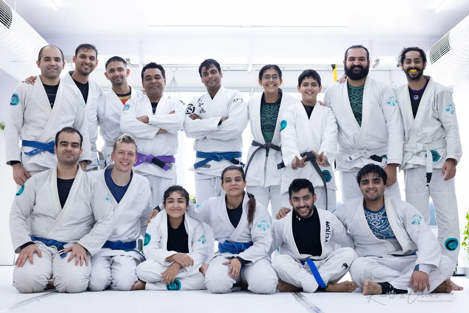 A group photo at Knots & Collar, the BJJ studio in Defence Colony, New Delhi, India