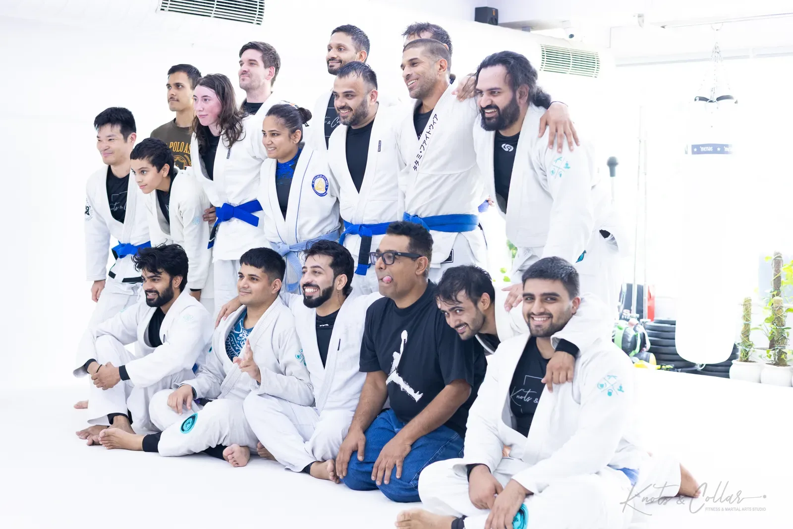 A group photo at Knots & Collar, the BJJ studio in Defence Colony, New Delhi, India