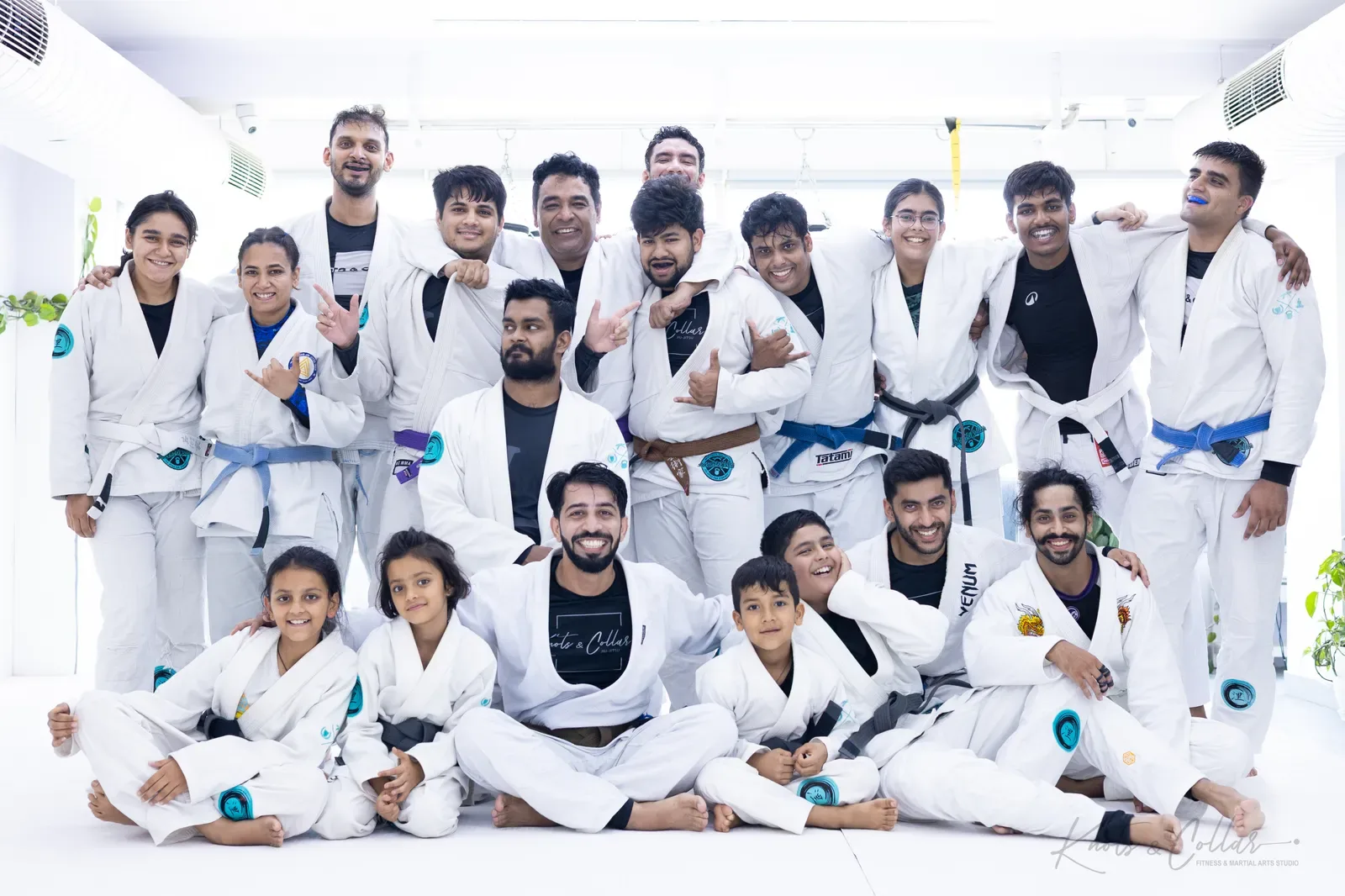 A group photo at Knots & Collar, the BJJ studio in Defence Colony, New Delhi, India
