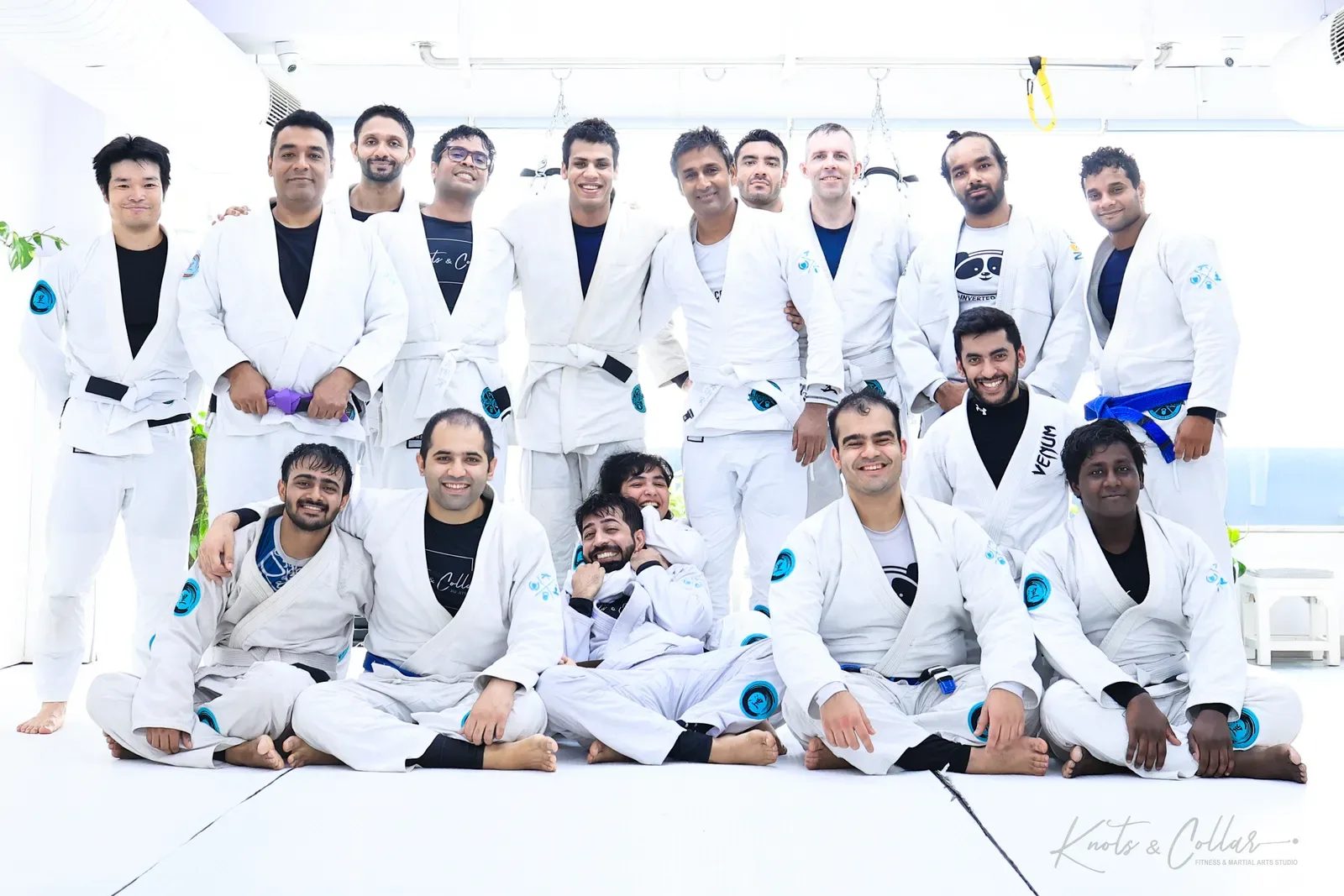 A group photo at Knots & Collar, the BJJ studio in Defence Colony, New Delhi, India