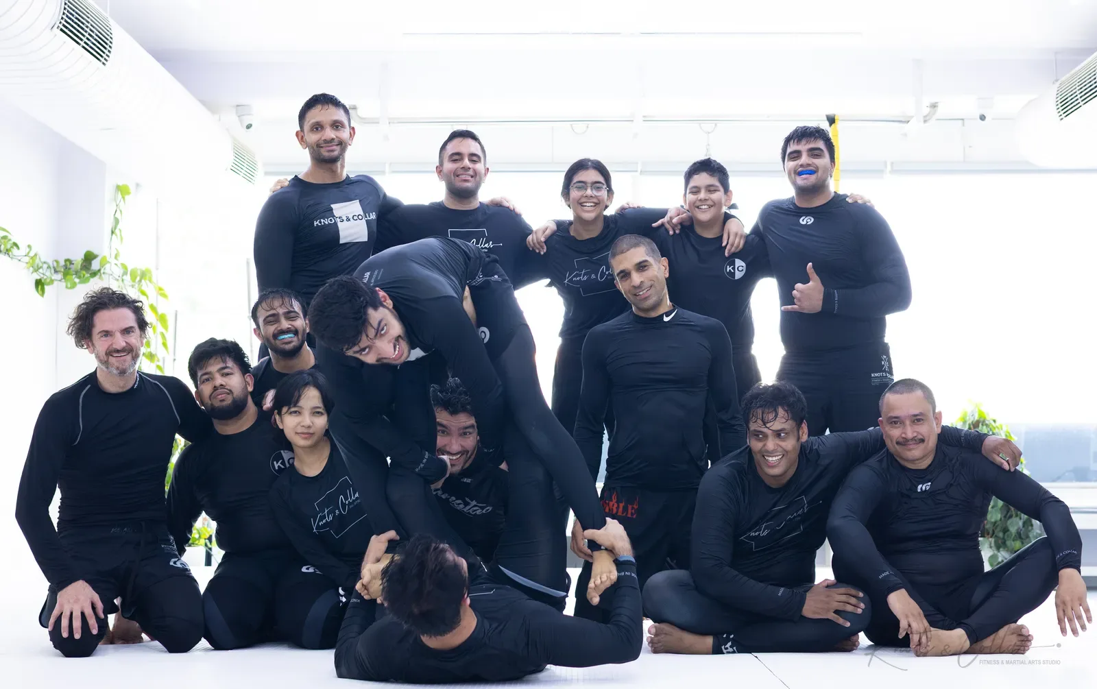 A group photo at Knots & Collar, the BJJ studio in Defence Colony, New Delhi, India
