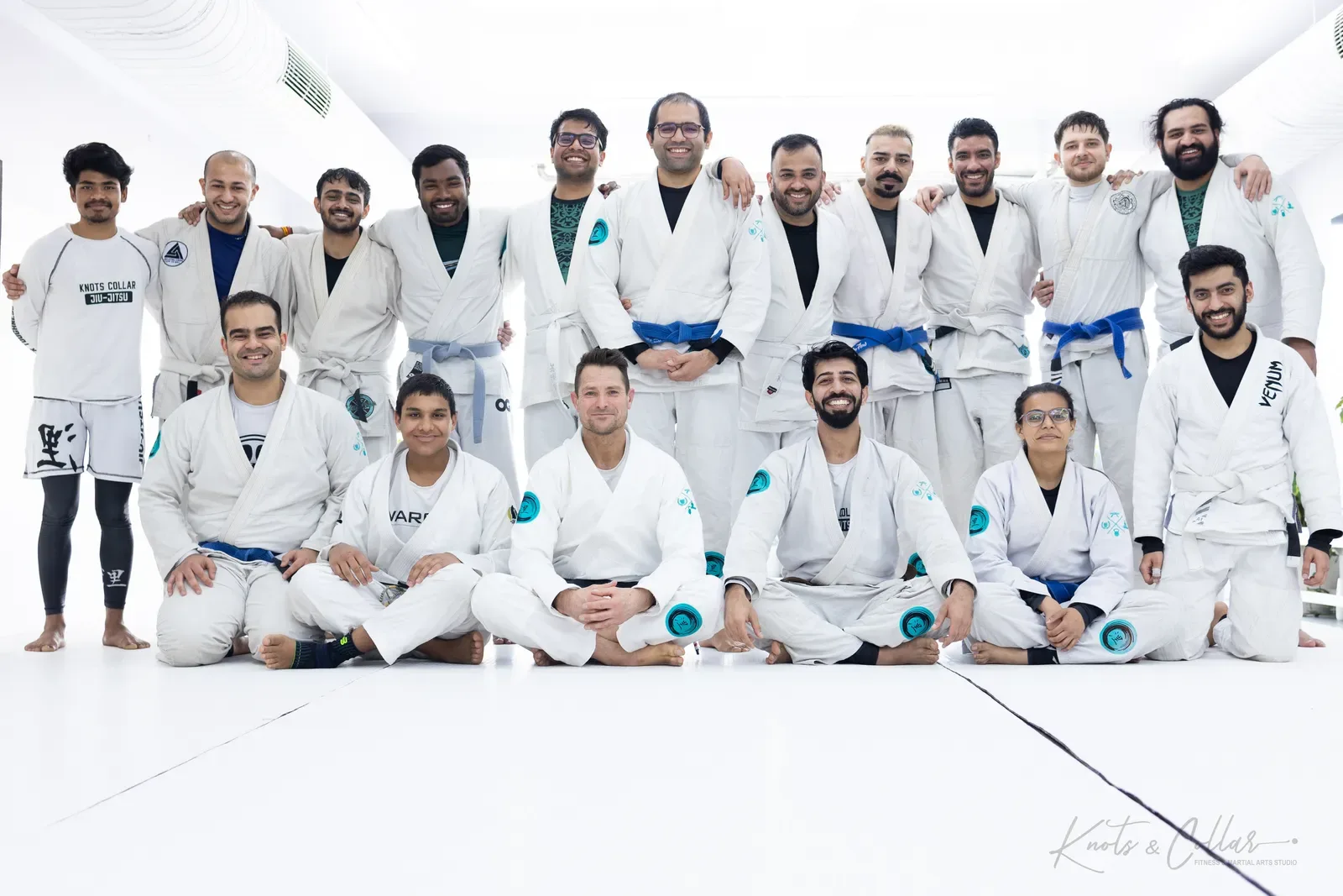 A group photo at Knots & Collar, the BJJ studio in Defence Colony, New Delhi, India