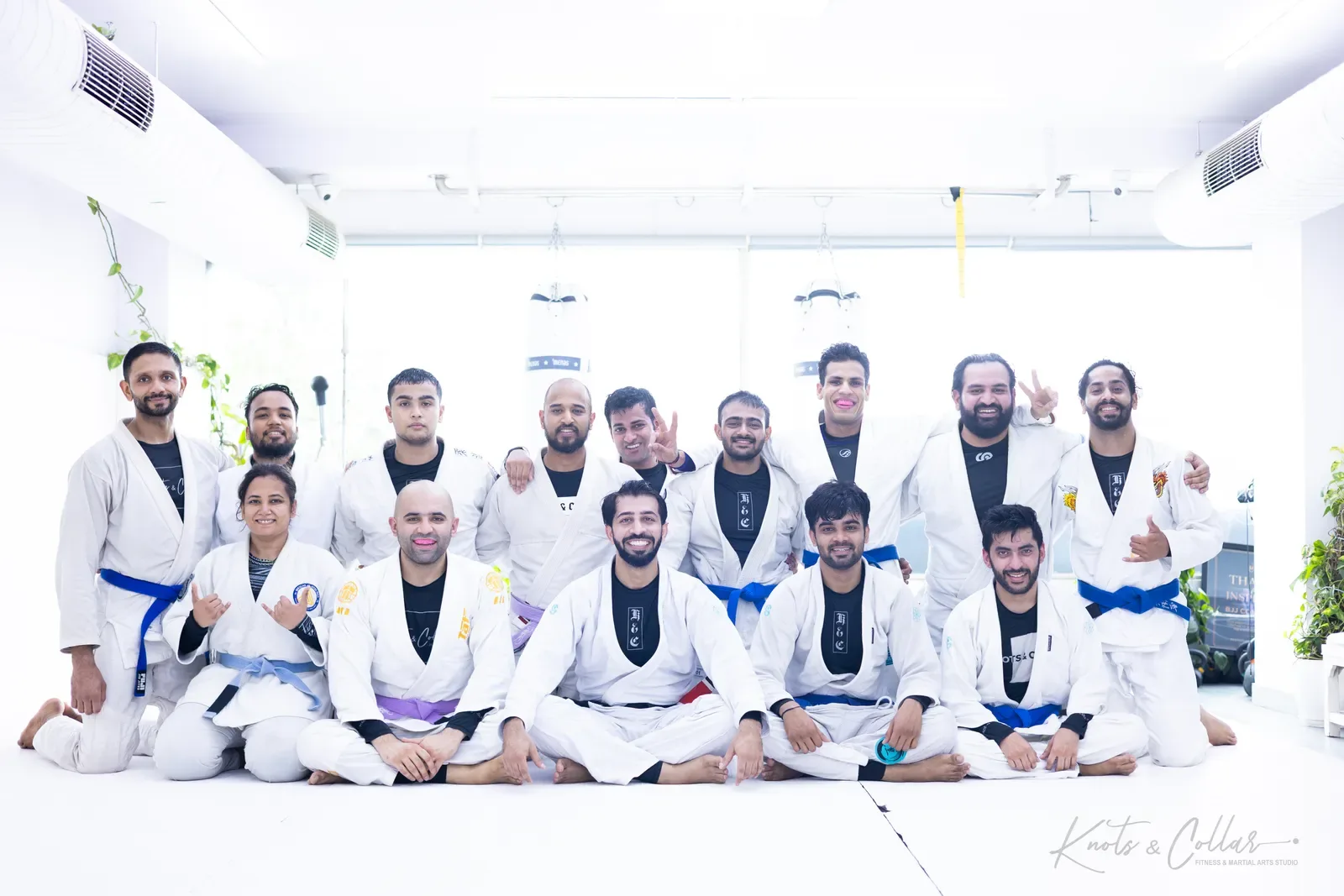 A group photo at Knots & Collar, the BJJ studio in Defence Colony, New Delhi, India