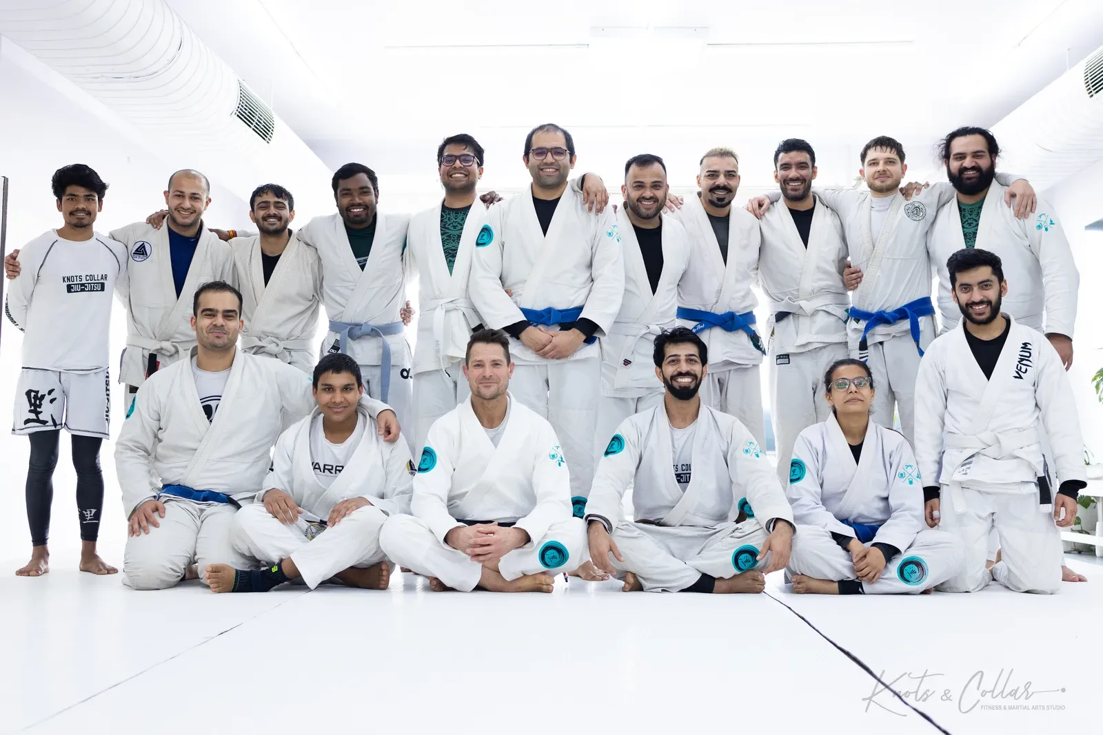 A group photo at Knots & Collar, the BJJ studio in Defence Colony, New Delhi, India