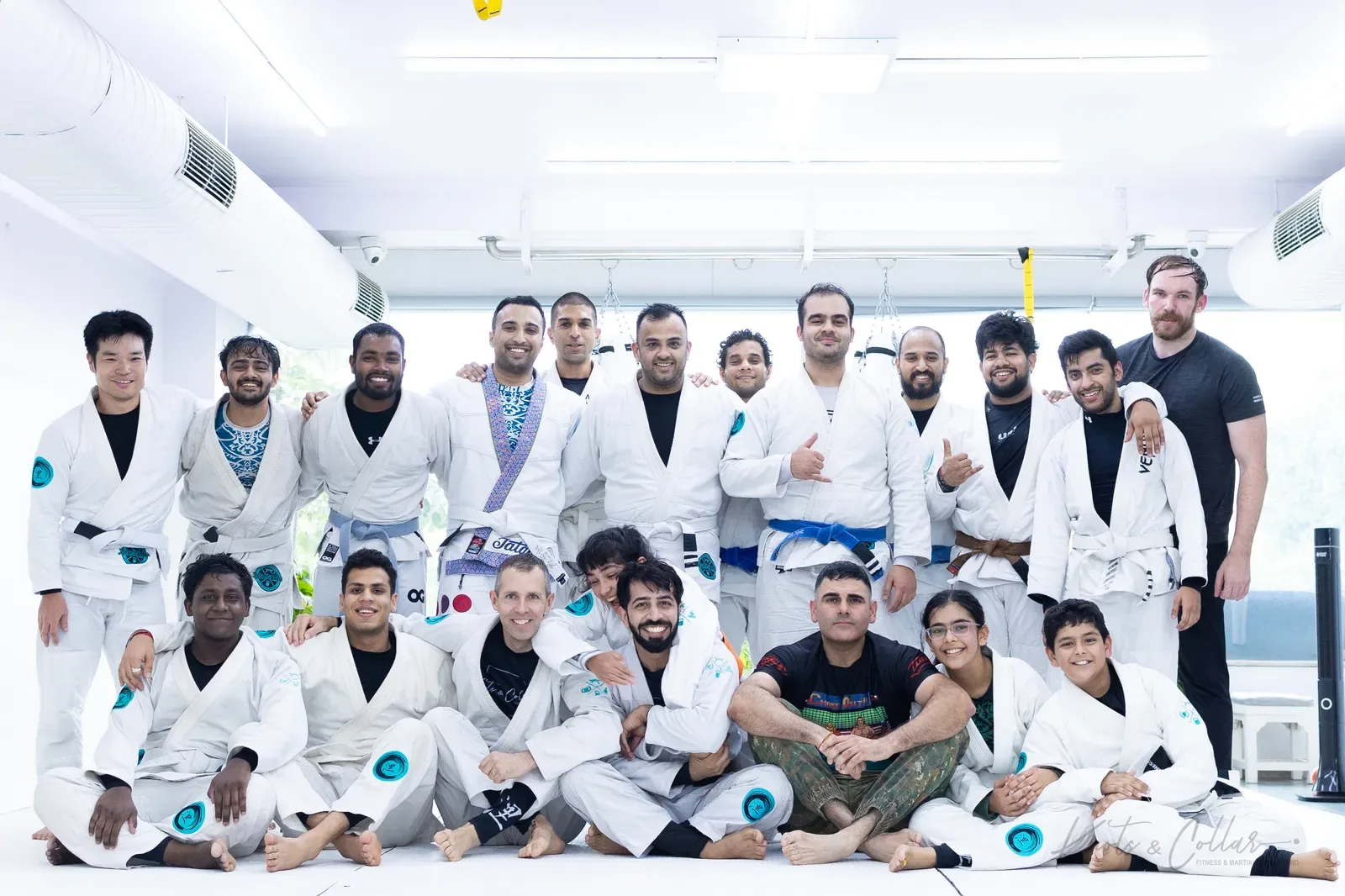 A group photo at Knots & Collar, the BJJ studio in Defence Colony, New Delhi, India