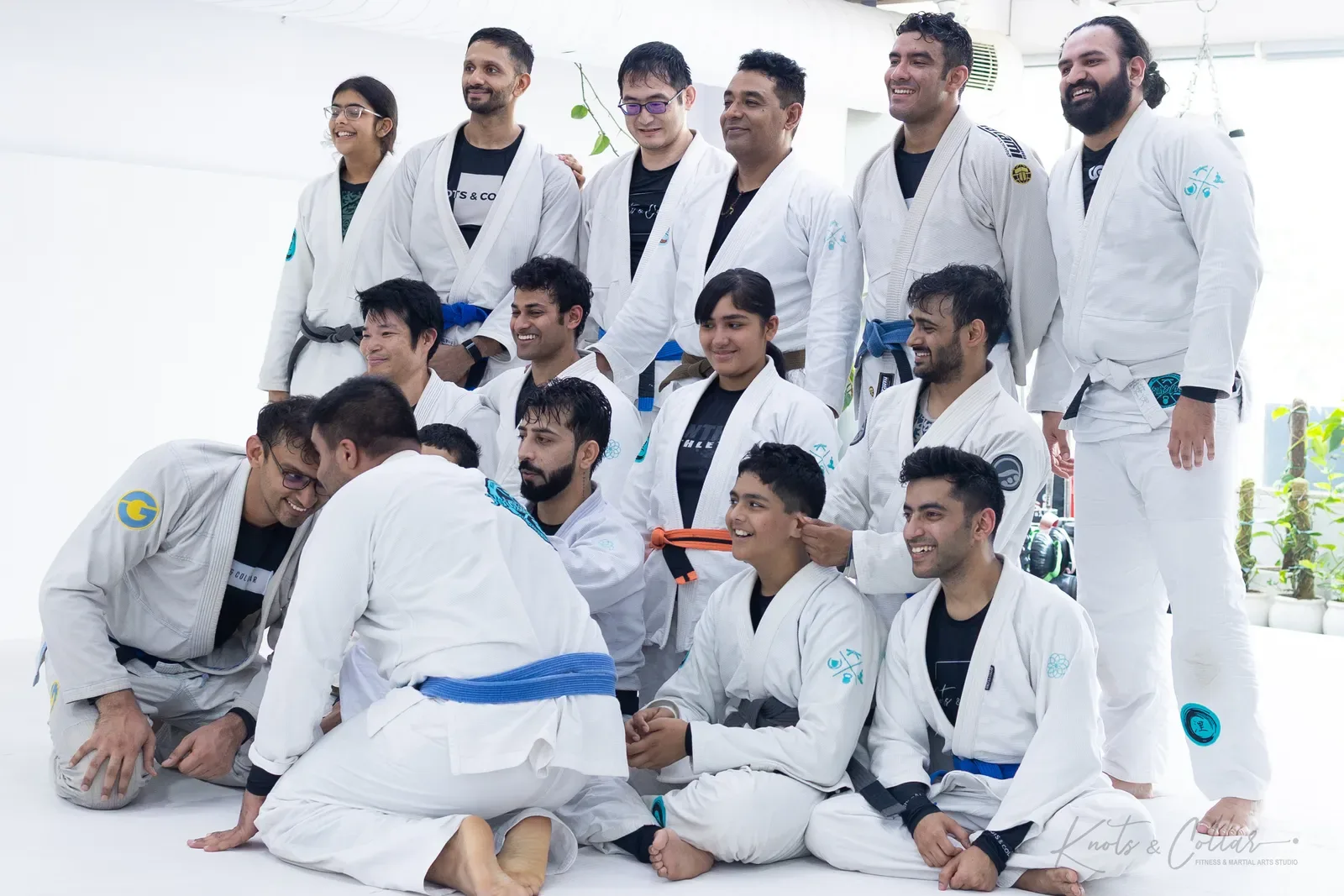 A group photo at Knots & Collar, the BJJ studio in Defence Colony, New Delhi, India