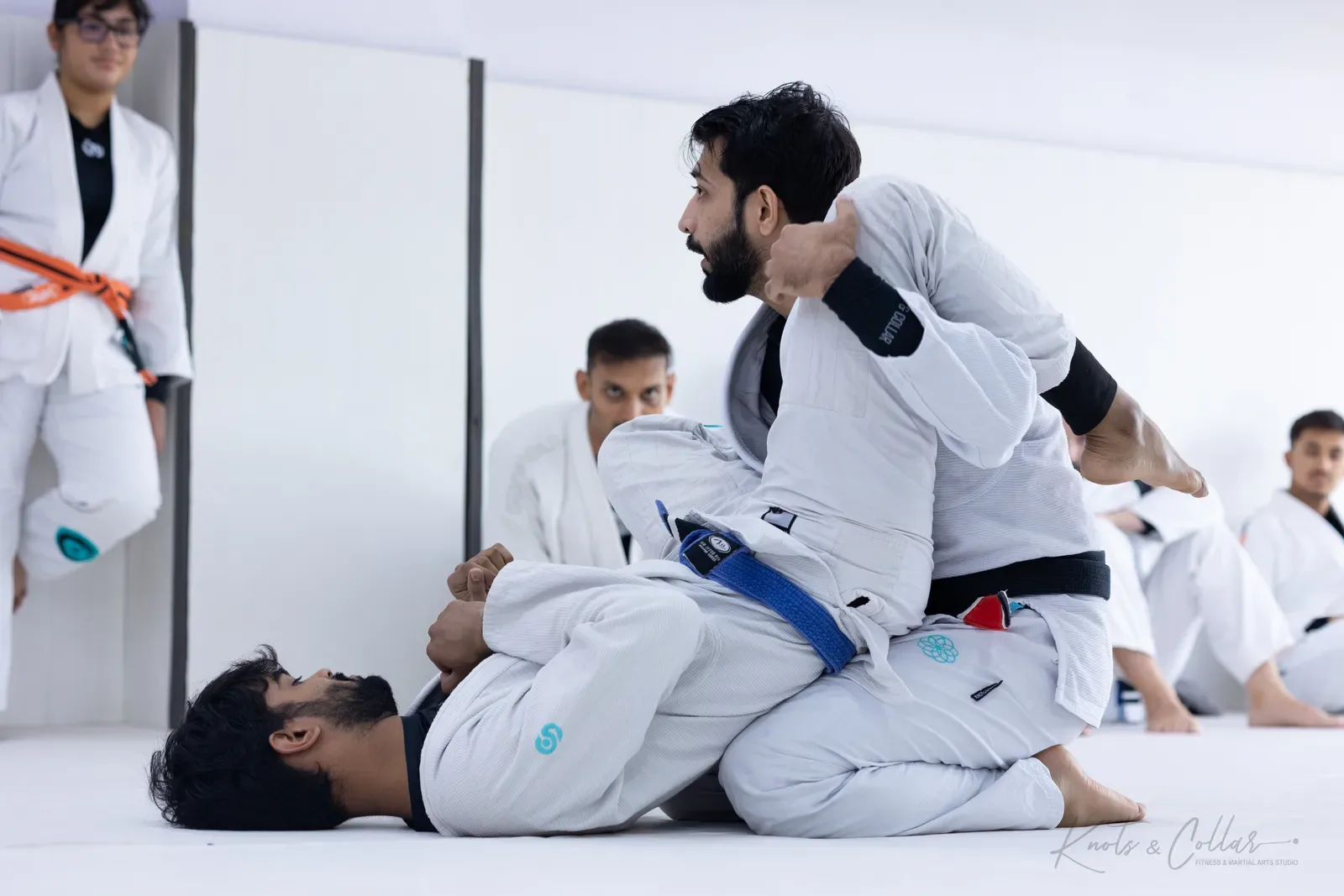 Professor Binish Sukhija, Brazilian Jiu-Jitsu black belt in India, coaching a class at Knots & Collar, Defence Colony, New Delhi