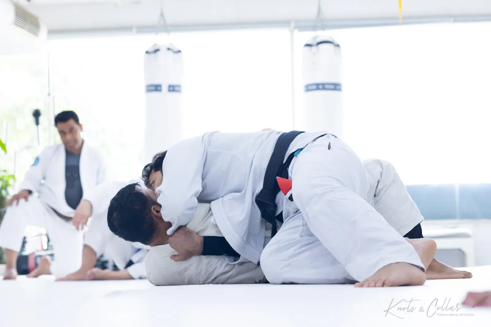 Professor Binish Sukhija, Brazilian Jiu-Jitsu black belt in India, coaching a class at Knots & Collar, Defence Colony, New Delhi